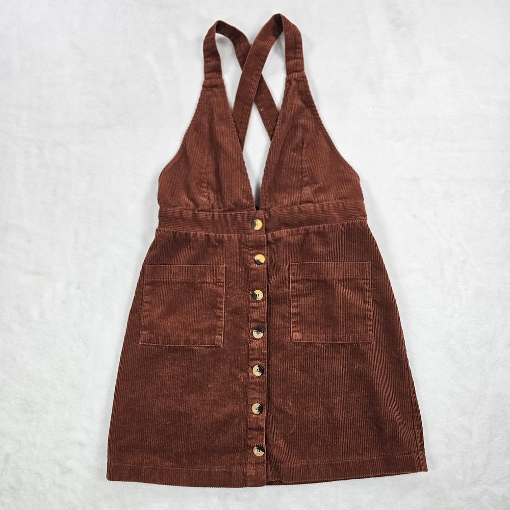 Indigo Rein Brown Corduroy Pinafore Overall Dress Button Front DR8100C3MS 5/26